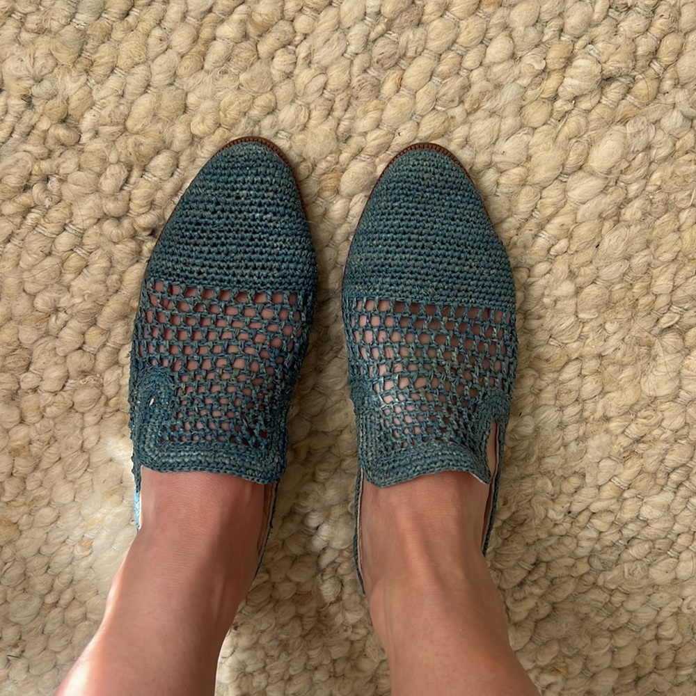 Robert clergerie woven wicker slides in blue. Never worn